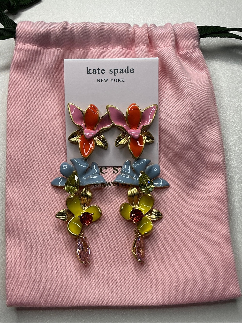 kate spade Multicolor Enamel Flower Drop Earrings - Pink, Orange, Blue, Yellow